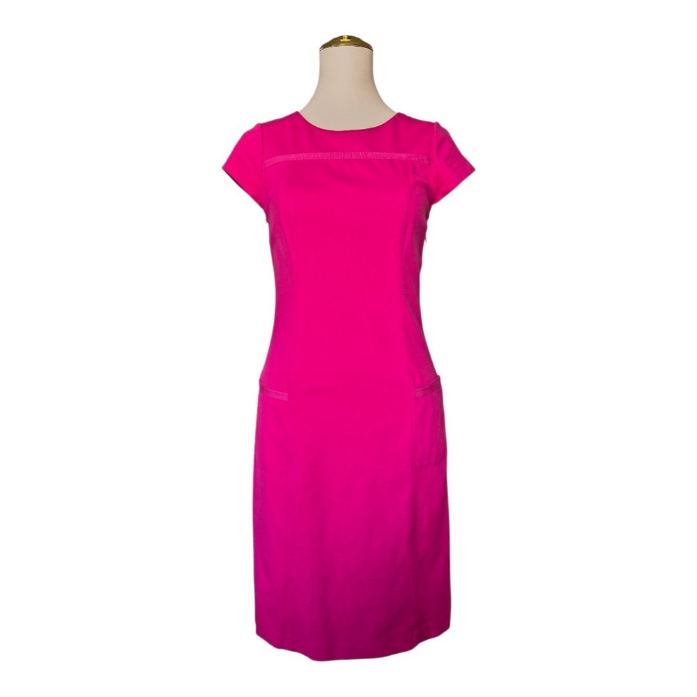 Boden Pink Sheath Dress Women's 4R Cap Sleeve Stretch Knit Pocket Detail Office